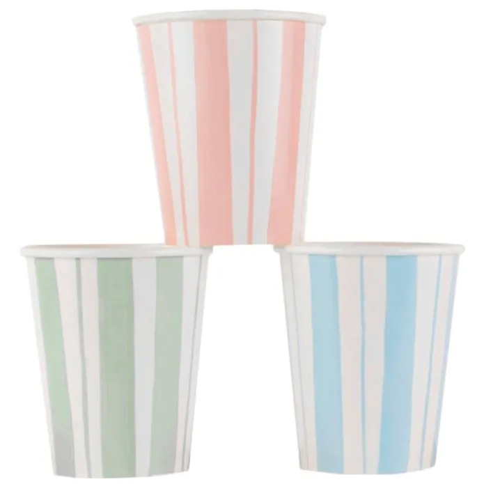Platos con bordes ondulados rayas 26,5 cm (8) - Meri Meri + REGALO vasos