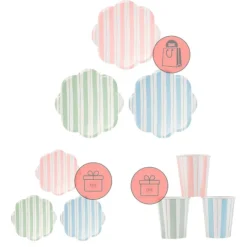 Platos con bordes ondulados rayas 26,5 cm (8) - Meri Meri + REGALOS platos y vasos