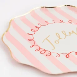 Platos con bordes ondulados rayas Navidad 21,5 cm (8) - Meri Meri