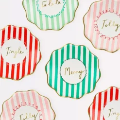 Platos con bordes ondulados rayas Navidad 21,5 cm (8) - Meri Meri