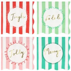 Platos con bordes ondulados rayas Navidad 21,5 cm (8) - Meri Meri + REGALO vasos y servilletas