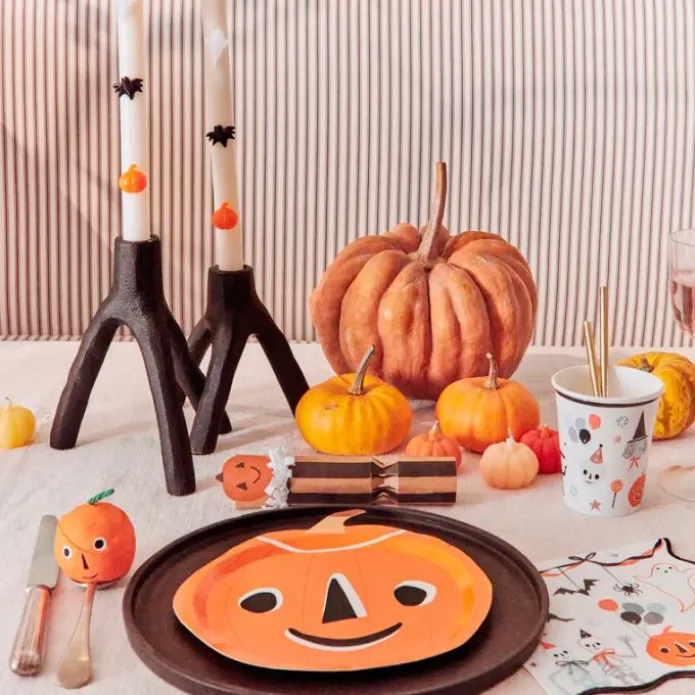 Platos de papel calabaza, calavera y gato Halloween 18 cm (8) - Meri Meri + REGALO servilletas
