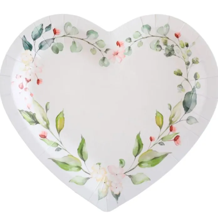Platos de papel corazón flores 22 cm (10)