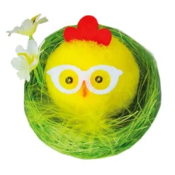 Pollito amarillo con gafas en cesta 5,5 cm