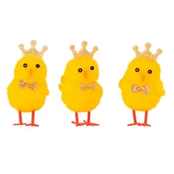 Pollito amarillo con pajarita y corona dorada 5,6 cm