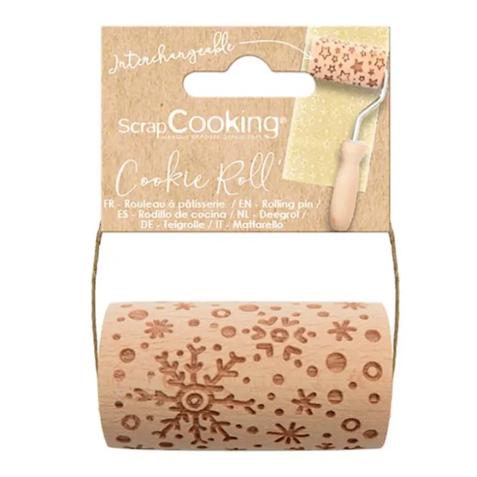 Rodillo marcador de madera copos de nieve Navidad 7 cm - ScrapCooking