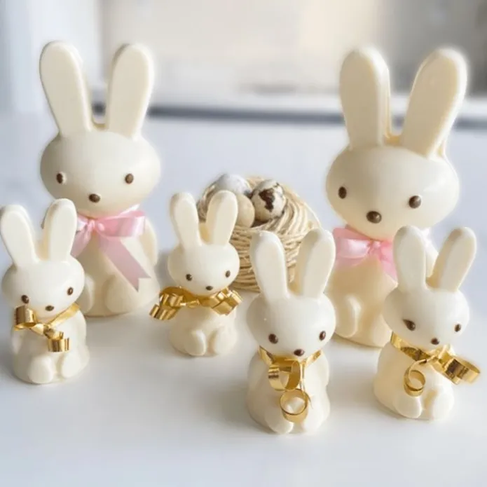 Set de moldes para chocolate conejos de Pascua sentados 3D 7,5 cm