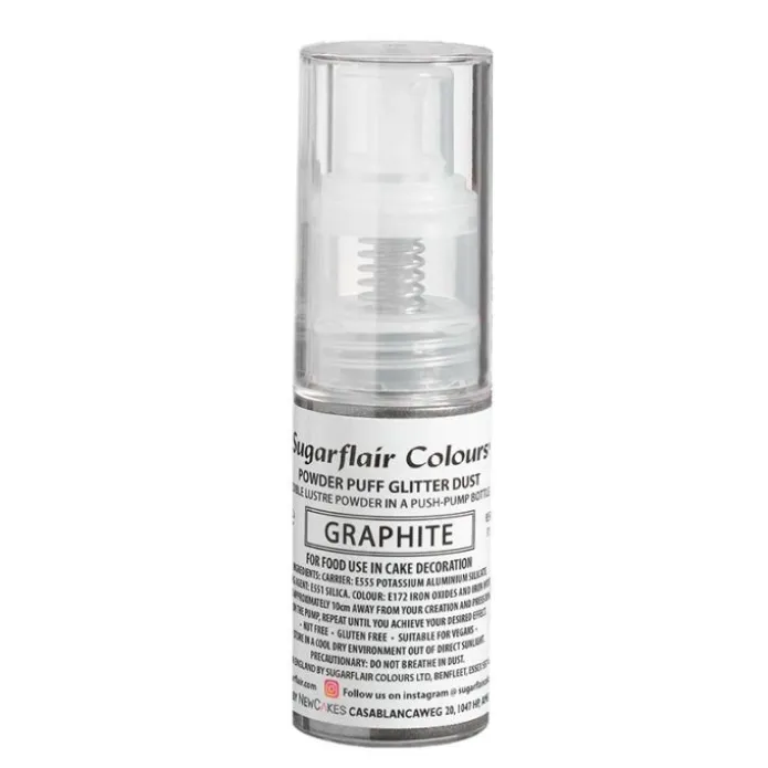 Spray de purpurina en polvo plata grafito 10 g - Sin gluten - Sugarflair