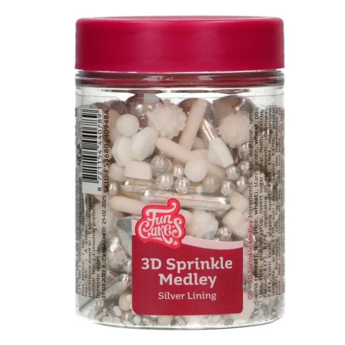 Sprinkles 3D Medley Silver Lining Corazones 70 g - Funcakes