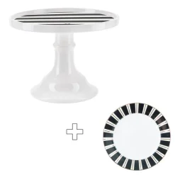 Stand de cerámica grande blanco rayas negras 25 cm - Miss Étoile + REGALO plato