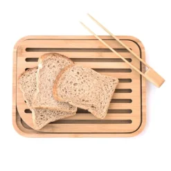 Tabla para cortar y servir con ranuras y pinzas 26 x 20 cm - Madera de bambú - Pebbly