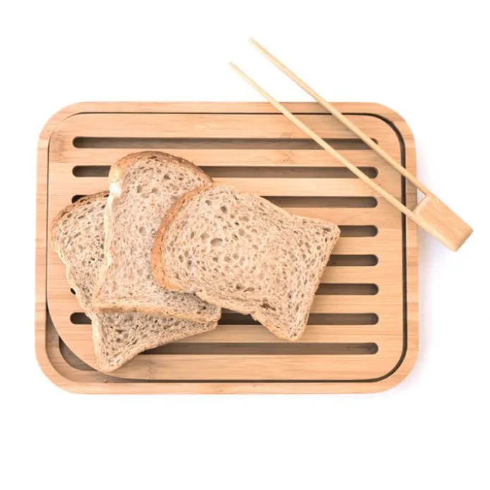 Tabla para cortar y servir con ranuras y pinzas 26 x 20 cm - Madera de bambú - Pebbly