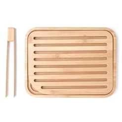 Tabla para cortar y servir con ranuras y pinzas 26 x 20 cm - Madera de bambú - Pebbly