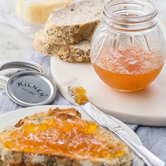 Tarro de cristal naranja, con tapa metálica plateada para sellado al vacío 400 ml - Kilner