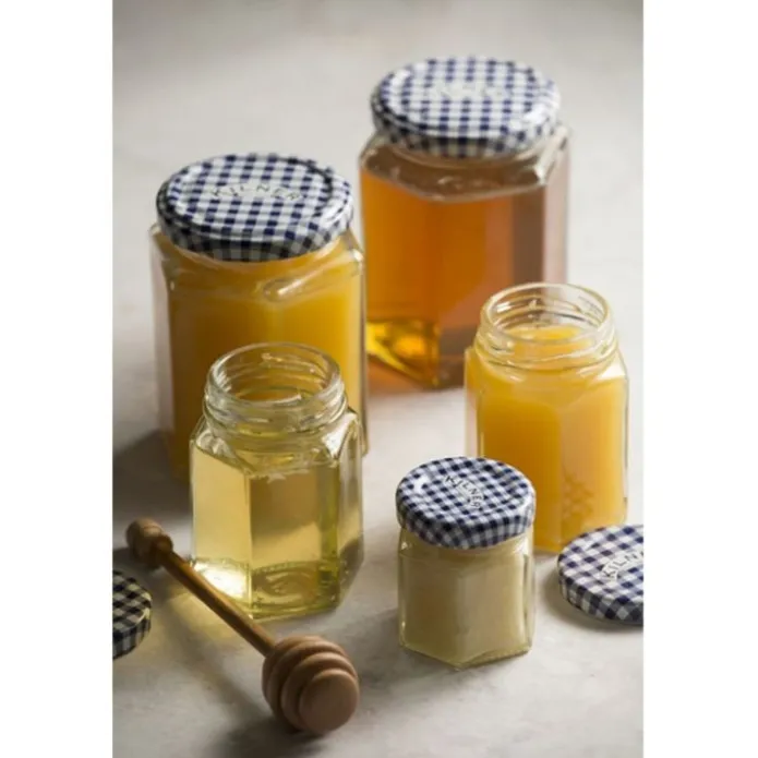 Tarro de cristal redondo con tapa vichy azul 93 ml - Kilner