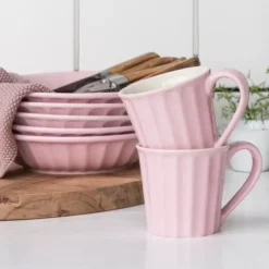 Taza estriada baja con asa rosa 300 ml - Mynte - Ib Laursen