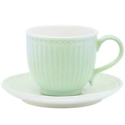 Taza y plato de té de cerámica Alice Pale Green - GreenGate