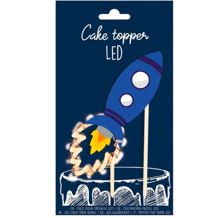 Topper de madera con LEDs cohete espacial - ScrapCooking