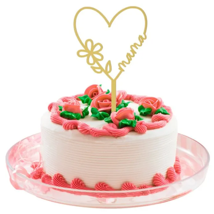 Topper dorado corazón Mamá 10 cm - Dekora