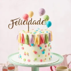 Topper felicidades acrílico dorado 20 cm
