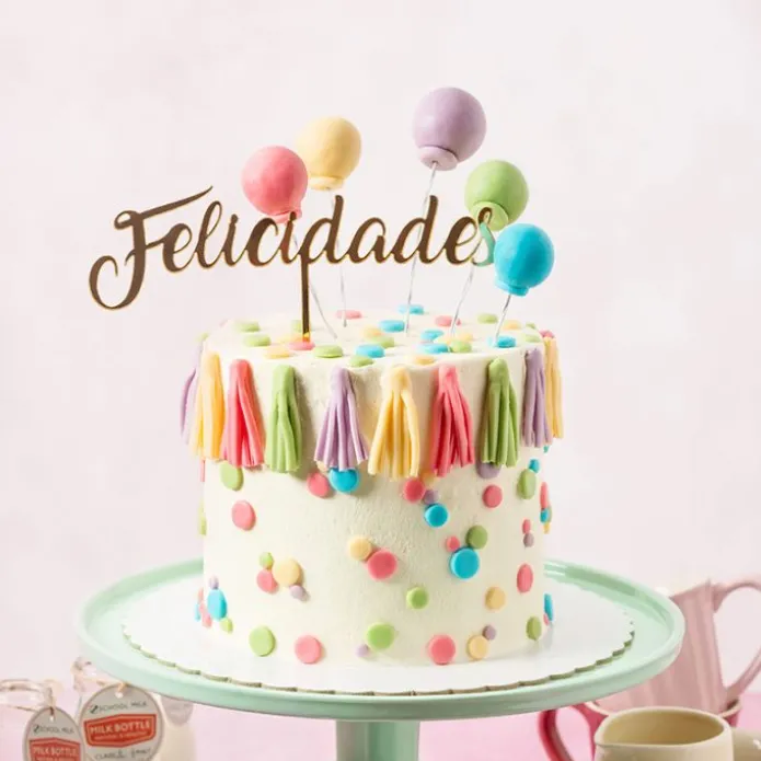 Topper felicidades acrílico dorado 20 cm