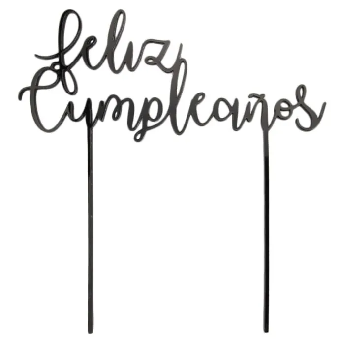Topper Feliz Cumpleaños acrílico negro 17 cm
