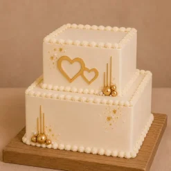 Topper frontal dorado corazones dobles de boda 15 cm