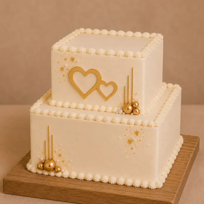 Topper frontal dorado corazones dobles de boda 15 cm