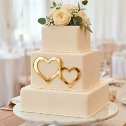Topper frontal dorado corazones dobles de boda 15 cm
