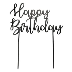 Topper Happy Birthday acrílico negro 17 cm