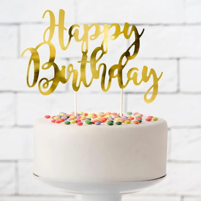 Topper Happy Birthday dorado 20 cm - PartyDeco