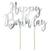 Topper Happy Birthday plateado 20 cm - PartyDeco