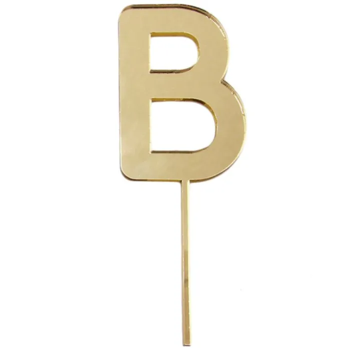 Topper letra "B" acrílica dorada efecto espejo 8 cm