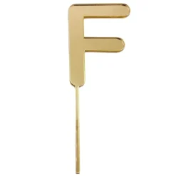 Topper letra "F" acrílica dorada efecto espejo 8 cm