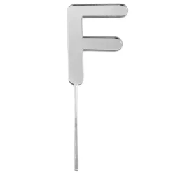 Topper letra "F" acrílica plateada efecto espejo 8 cm