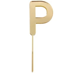 Topper letra "P" acrílica dorada efecto espejo 8 cm