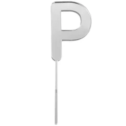 Topper letra "P" acrílica plateada efecto espejo 8 cm