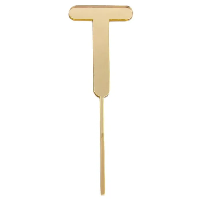 Topper letra "T" acrílica dorada efecto espejo 8 cm