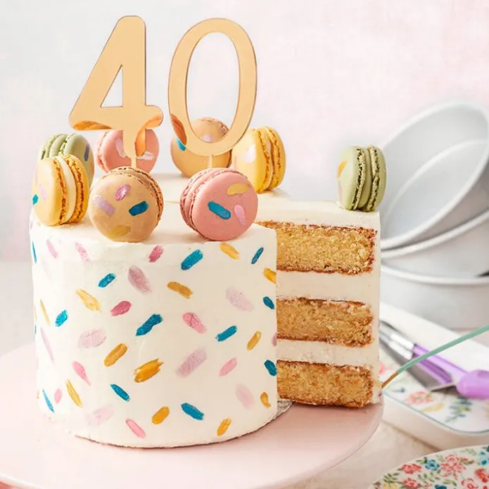 Topper número "6" acrílico dorado efecto espejo 8 cm
