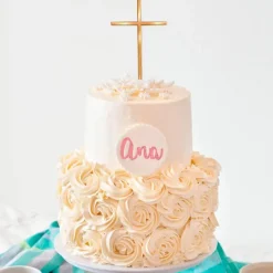 Topper para tartas dorado cruz comunión 17 cm