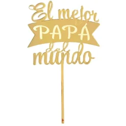 Topper para tartas dorado El mejor papá del mundo 10 cm