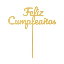 Topper para tartas dorado Feliz Cumpleaños 12 cm
