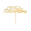 Topper para tartas dorado Feliz Aniversario con corazones 12 cm
