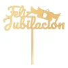 Topper para tartas dorado Feliz Jubilación con maletín 18 cm