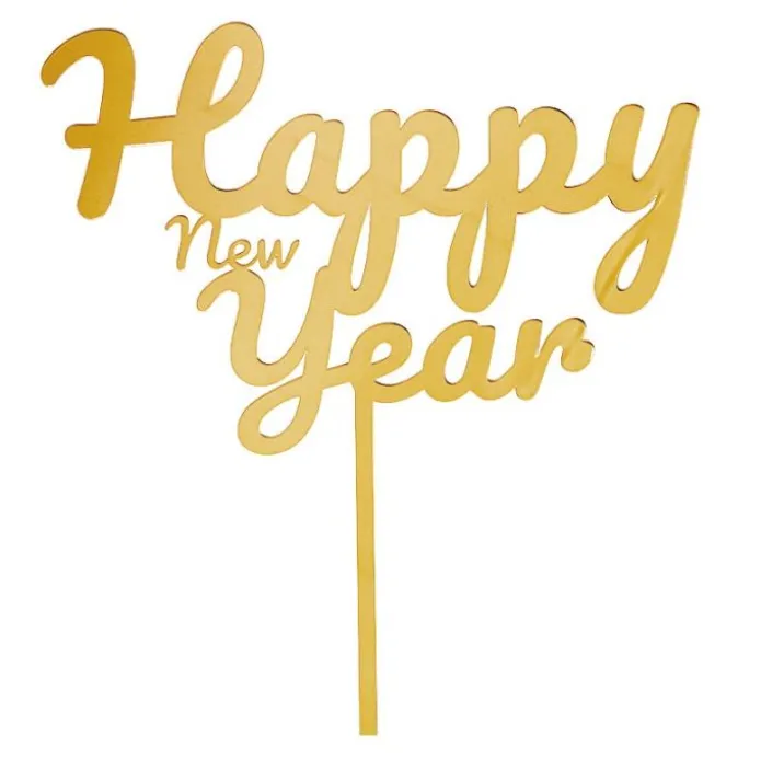 Topper para tartas dorado Happy New Year 18 cm
