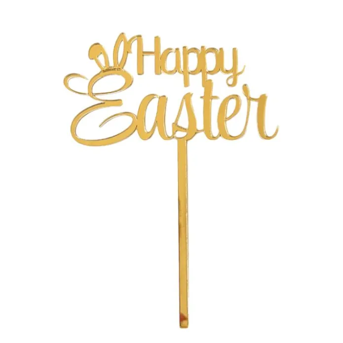 Topper para tartas dorado Happy Easter 12 cm