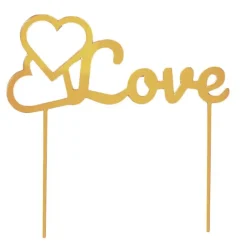 Topper para tartas dorado Love con corazones 18 cm