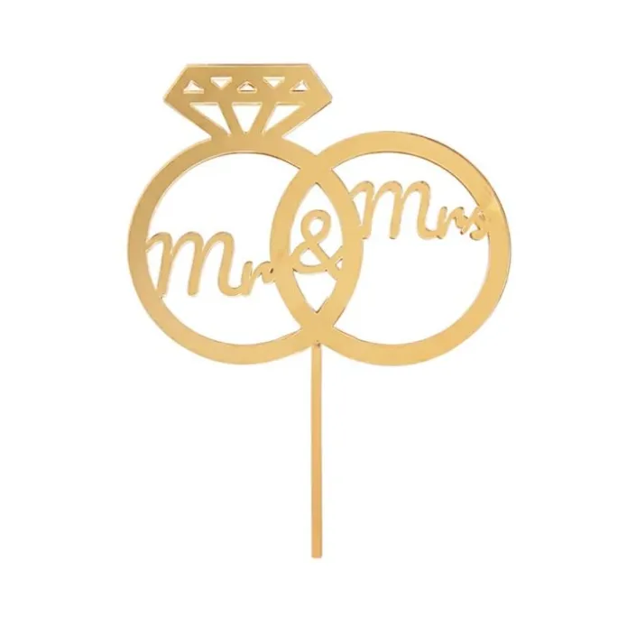 Topper para tartas dorado Mr & Mrs 12 cm