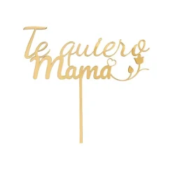 Topper para tartas dorado Te quiero Mamá con corazón y rosa 12 cm