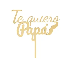 Topper para tartas dorado Te quiero Papá con bigote y pajarita 12 cm